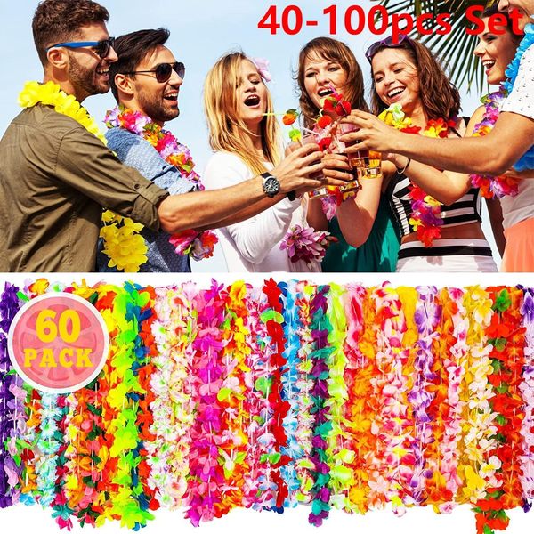 Decorações de Natal 40100pcs Hawaiian Wreath Leis Garland Colar artificial Hawaii Flor Tropical Wedding Party Supplies 230818