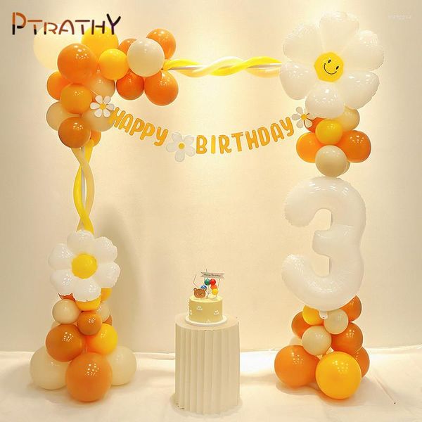 Party -Dekoration 40pcs Lächeln weiße Blumen Daisy Folienballons Garland Erz Kit alles Gute zum Geburtstag Dekorationen Babyparty Hochzeitsgeschenkversorgungen