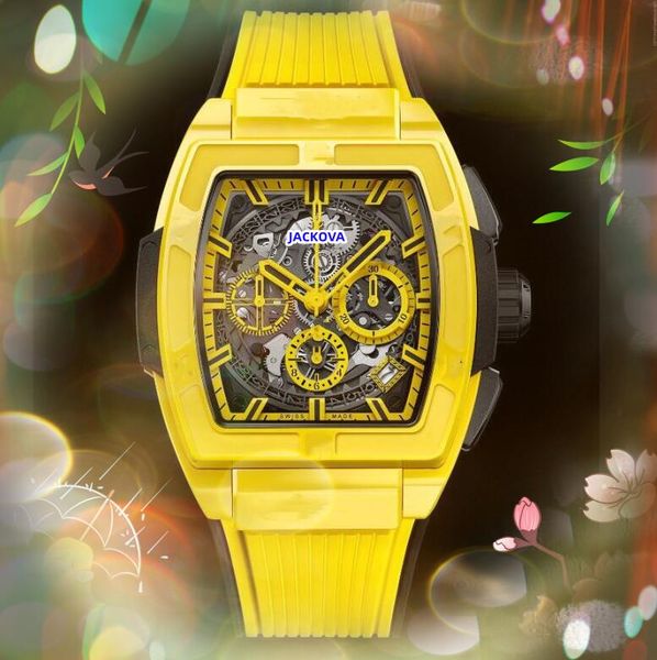 Sub Work Automatic Date Men Stop Watch Watches in gomma Cucciolo di movimento Quarzo Orologio Populante Scheletro Cavo Gollo Orologio Montre de Luxe Gifts