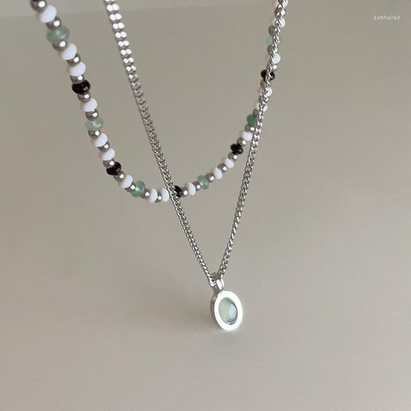 Catene 2023 Z168 Resina a doppio strato in rilievo Opal's Opal's Vintage Personality Simple Temperament Collarbone Catena