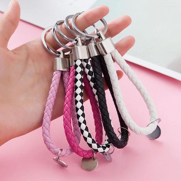 Keychains 1 PCS PU Keychain de couro para homens homens trançados Chaves de corda de tecido Diy Pingente Key Car Senhora Trelha Titular Presente