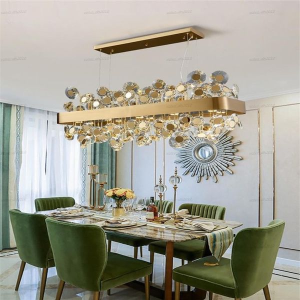 Illuminazione del lampadario in oro nero di lusso per sala da pranzo villa appartamento soggiorno rettangolo le lampadario appeso cucina moderna 234n