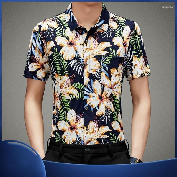 Herren -Casual -Shirts in Herren -Hemd -Hemd Sommer Amerikaner Mode vielseitige lose Revers kurzärmeligbluse Blumendrucke Vintage Tops