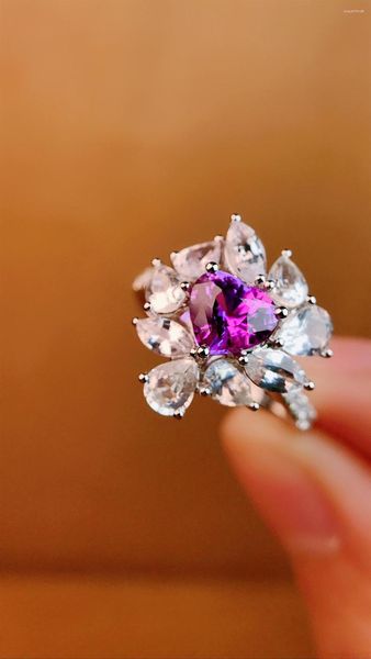 Ringos de cluster jy sólido 18k Gold branco Natureza Coração Sapphire Pink Sapphire 1,05ct Gemtones Diamantes para mulheres presentes de jóias finas