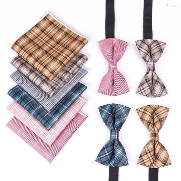 Bogen 10pcs/Los Plaid für Männer Baumwollgrau Selbst Tiege Taschentuch Mann Red Bowtie Pocket Quadrate Sets Herren Bowties B128