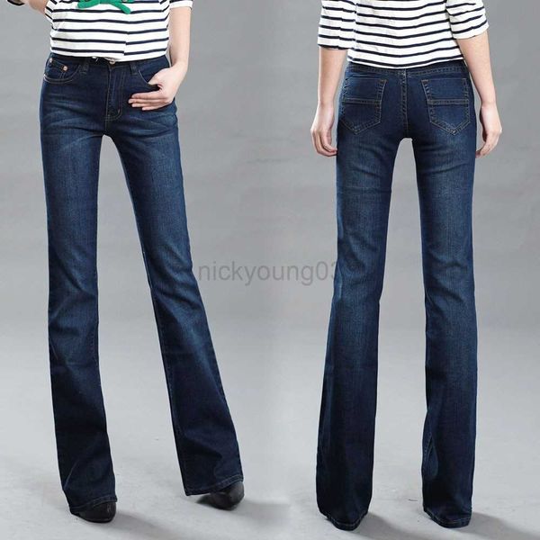 Jeans femminile promozione di alta qualità di alta qualità slim mid -wat stivale a goccia ghiozzi pantaloni a campana di moda comodi razzi fantasiosi blu scuro blu scuro