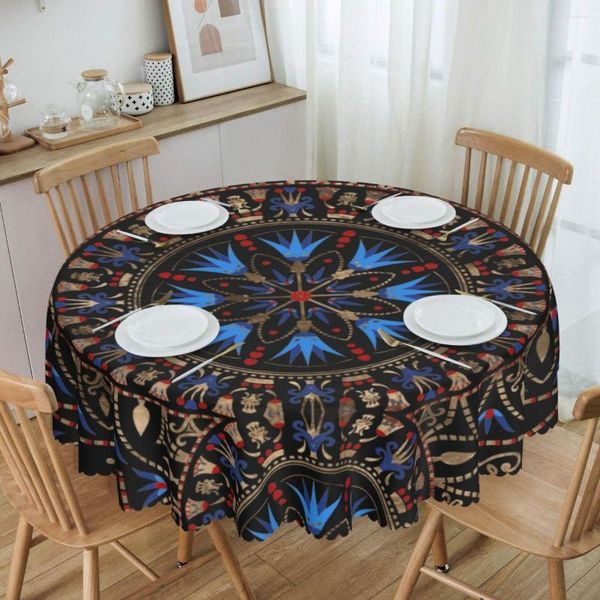 Toalha de mesa redonda de luxo egípcio ornamento de floresta de mesa de mesa de mesa à prova d'água Tampas à prova de óleo 60 polegadas hieróglifos
