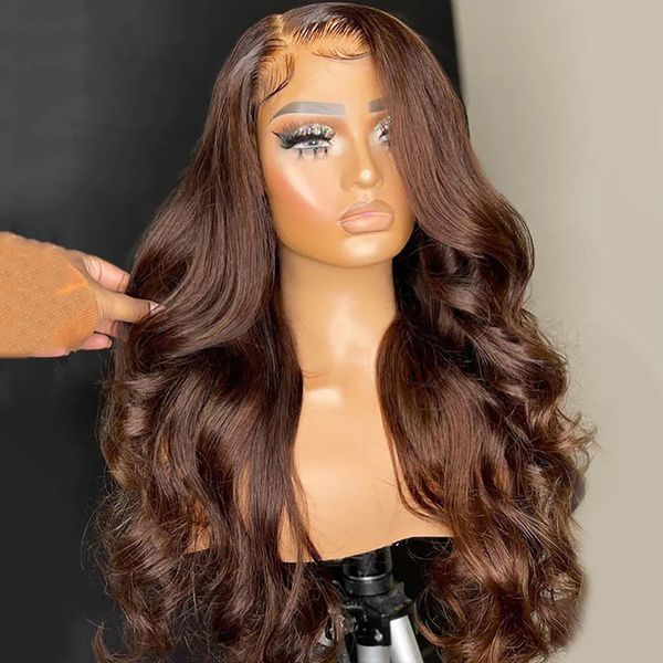 Pizzo color marrone cioccolato anteriore parrucche per capelli umani per donne brasiliane 13x4 onda corpo hd parrucca frontale per capelli umani pre -pizzichi