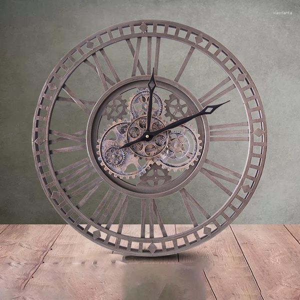 Relógios de parede vintage American Clock Metal com engrenagens que transformam o design moderno decorações de sala de estar recar