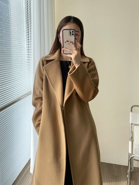 Womens Wool Blends Autumn e Winter Highnd M Home Camel Cashmere Coat Women Manuela Long Water Ripple 230818