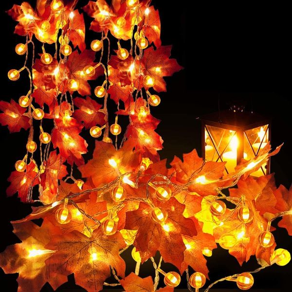 Diğer Etkinlik Partisi Malzemeleri Yapay Sonbahar Akçaağaç Bırakıyor Kabak çelenk LED Işıkları Noel Dekorasyonu Şükran Partisi Diy Cadılar Bayramı Dekor 230821