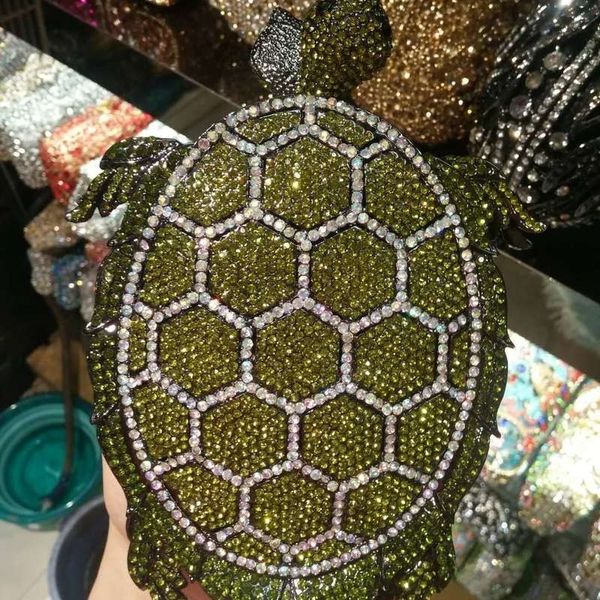 Akşam çantaları xiyuan sevimli kaplumbağa hayvan şekli bling kristal el çantaları kadınlar düğün partisi elmas kavramaları kokteyl balo akşam çantası 230818
