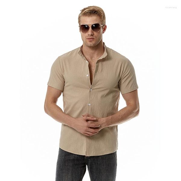 Camicie casual maschile 2023 Cotton Henry Neck Beach Shirt