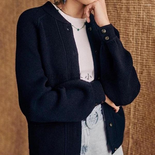 Maglioni da donna Specchio Rowling Specchio di lana solida in cotone maglione cardigan cardigan da donna maniche lunghe collare da baseball top vintage femmina casual