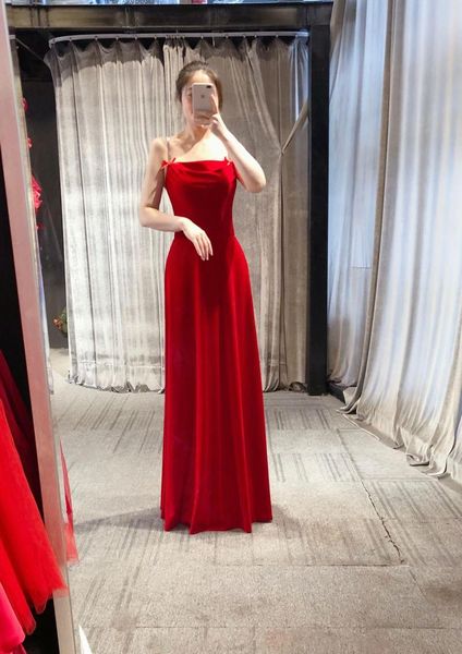 Платья для вечеринок настоящая картинка красная бархата простой дизайн мода Сексуальное предмет качественной длины пола вечернее платье для свадьбы 2023