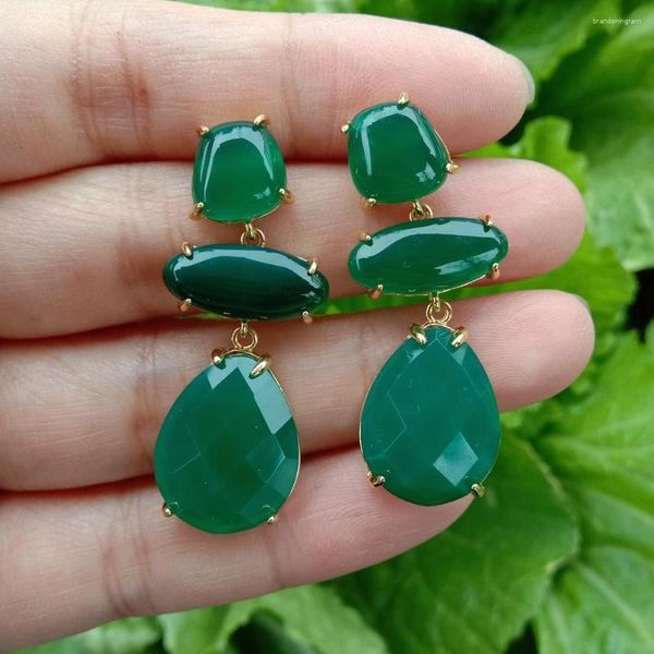 Brincos de garanhão yygem 15x18mm grow de moda berrejão de ágata verde para jóias femininas