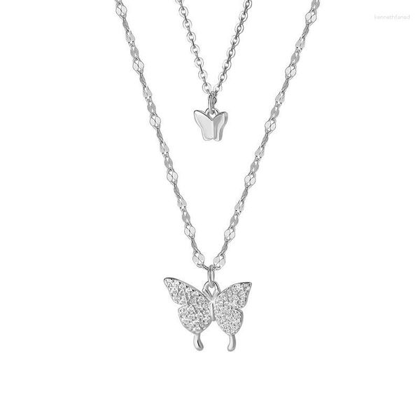 Ketten DX99 LEFEI Schmuck 925 Silbermodentrendy Luxus Schöne Doppelkette Diamant-Set Butterfly Halskette Frauen Hochzeitsschütze Geschenk