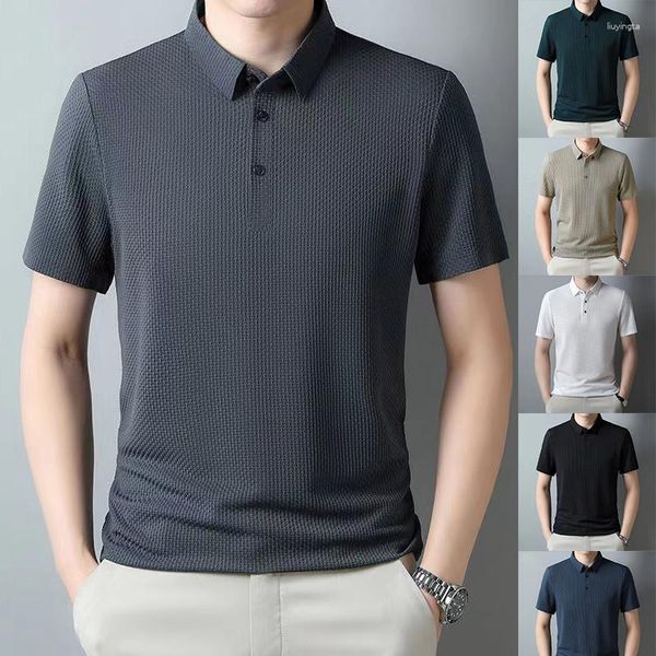 Herren Polos Hochwertiges Polo-Hemd Korean Edition Ice Seide Elastizität atmungsaktives Kurzarm T-Shirt Faltenfest und Pilling