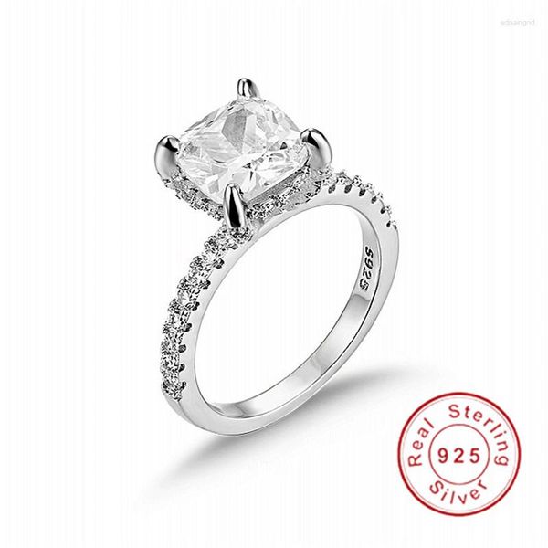 Clusterringe echt solide 925 Sterling Silber Ringfinger Luxuskissen geschnitten Simuliertes Diamanthochzeits Engagement für Frauenzugriffe