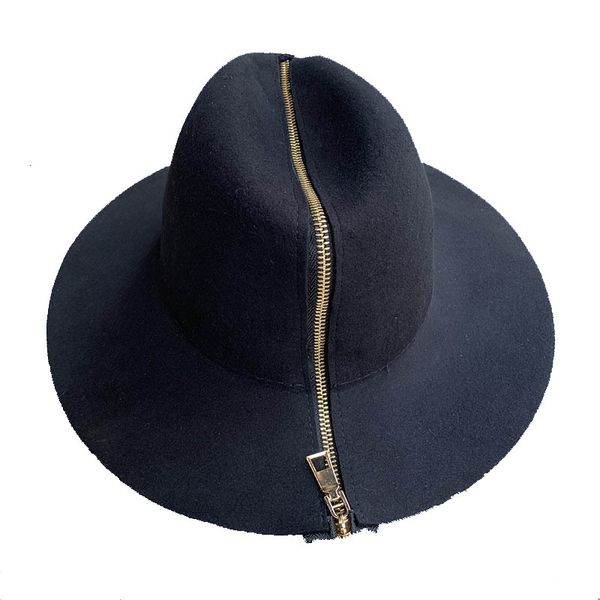 Weitkrempeln Hats Eimer Reißverschluss flacher Fedora Hut Retro Woll Damen Europäische Punk -Kette Neuheit Flat Cap Men Street Fashion Wild Trend 230821