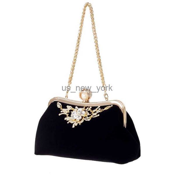 Bolsa de diamante feminina Diamond Pearl Bolsa vintage Cristal Flower Bag Party Festa de casamento Bolsa de embreagem Bolsa (preta) HKD230821