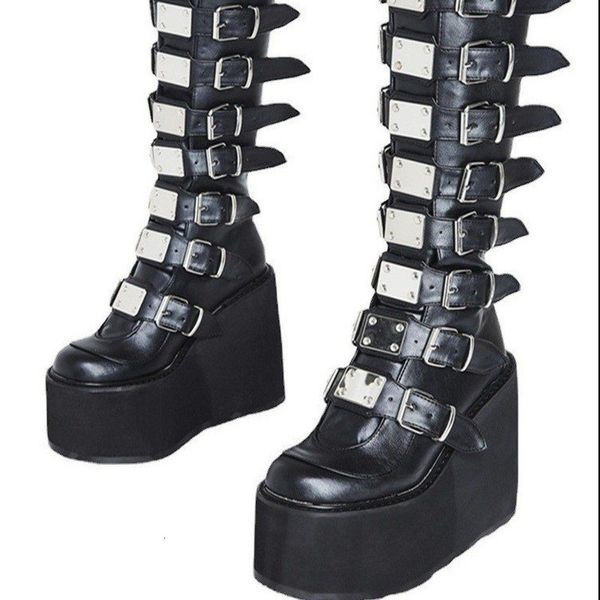 Stivali da donna Stivali alti stivali inverno in inverno in pelle stivale knight punk punk gotico classico tacco nero alto scarpe ginocchio 230821