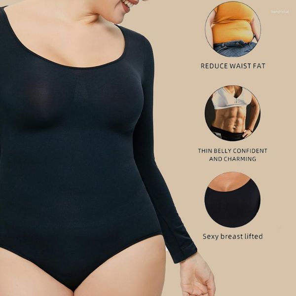 Frauen Shaper Frauen Crew Nacken Langarm Bodyuit Voll nahtlos eng Unterhemd sexy schlampe ein Stück Shapewear Tailer -Trainer Körper