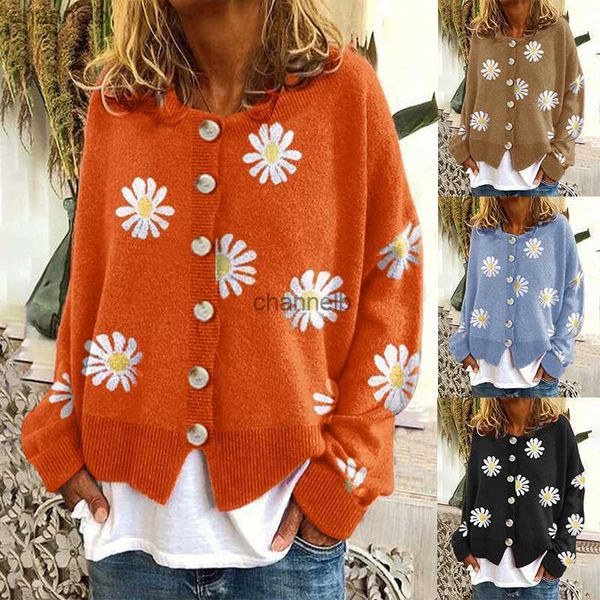 Женские трикотажные футболки 2023 Женщины Daisy Цветочная пуговица Up Cashmere Cardigan Ladies Cotton Trip Fall Sweater Open Передний перемычки кардиган для женщин HKD230821