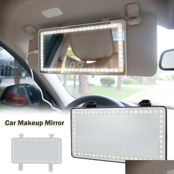 Decorações de interiores espelho de maquiagem de carro com luz LED Light Auto Visor HD espelhos cosméticos