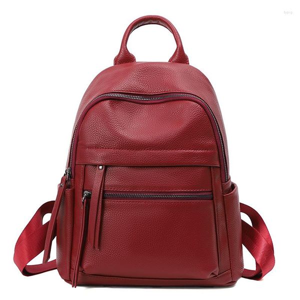 Bolsas escolares Nesitu High -End Fashion Top Grain Couro genuíno preto marrom marrom verde azul cinza cinza cáqui mochila feminina feminina girl feminina menina