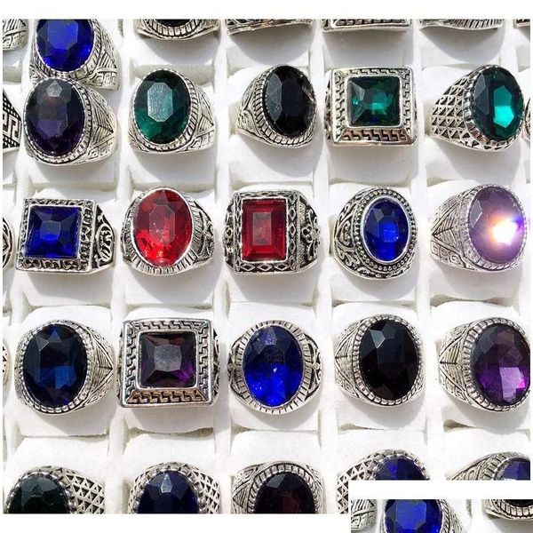 Clusterringe Großhandel 50pcs Mix Lot Antique Sier Herren Damen Vintage Edelstein Juwelierfeier Ring Schiff Wmtwxw LuckyHat Drop Deli DH0GM