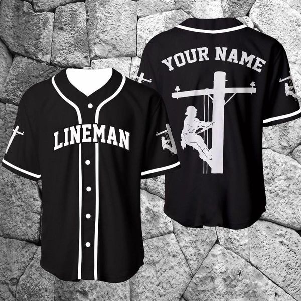 Lineman de camisas casuais masculinas Nome personalizado Camisa de camisa de beisebol 3D em todos os tops de hip hop impressos