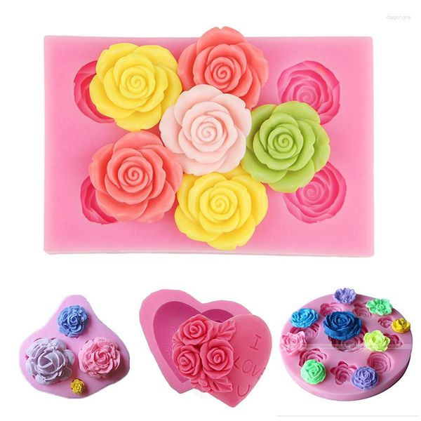 Moldes de cozimento 3D Flores de rosa Silicone FOLDANT SOAP MOLD JELLY CANDY CANDY CHOCOLOTE Decoration Tools Tool Tool