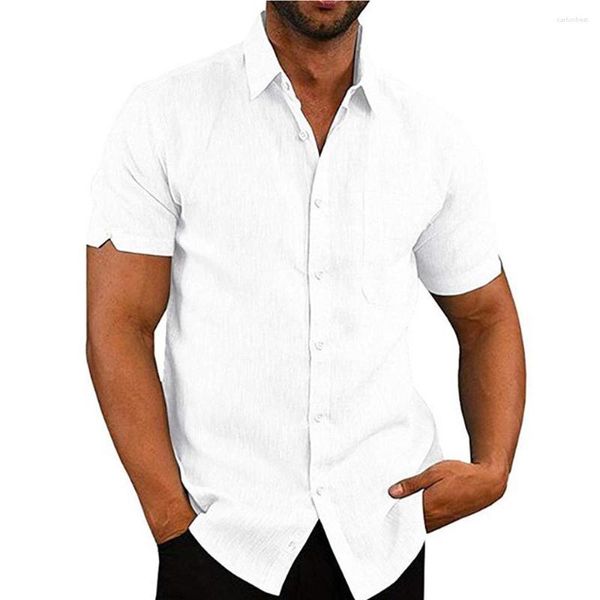 Camisas casuais masculinas masculino linho de algodão de verão de manga curta tops soltos botões de colarinho de gole de camisetas m-3xl para