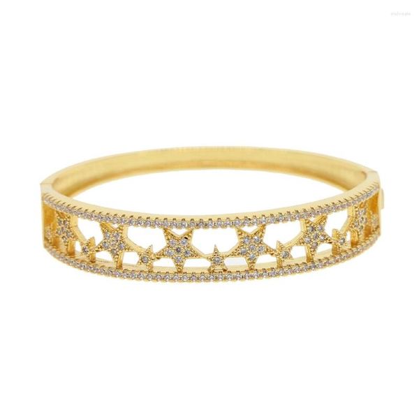 Blangagle Gold Gold Micro Pave Cz Star Cluster Wide Braccia Open Bracciale Fashion Hand per donne Diamate da 56 mm