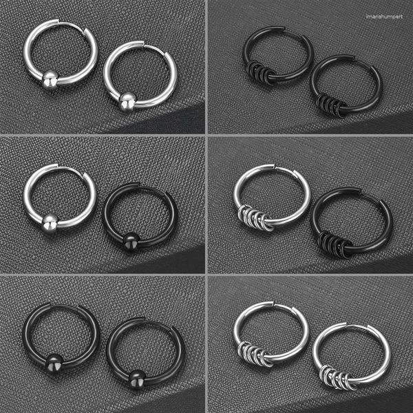 Hoop-Ohrringe 1 Paar Edelstahl für Männer kleiner Kreis Metallkugel Anti-Allergic Ohrschnalle Fels Hip Hop Juwely Pendientes