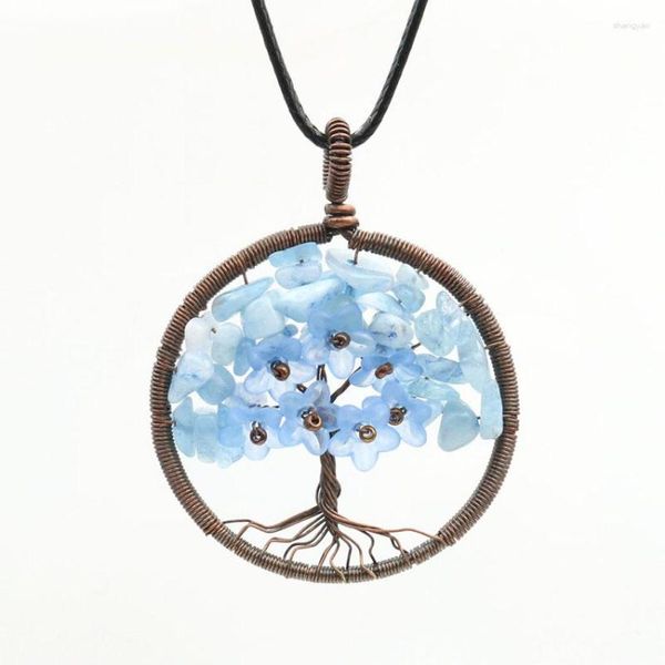 Anhänger Halsketten Fyjs einzigartige antike Kupferdraht -Wickelbaum der Blume Halskette Viele Farbquarz Steinschmuck