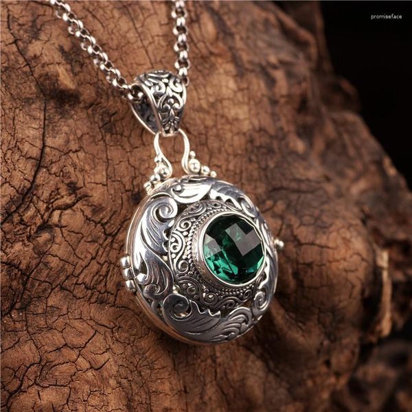 Collane a sospensione Openble Green Crystal Stone Collana per gli uomini Tavolini a catena antica d'argento femminile gioielli