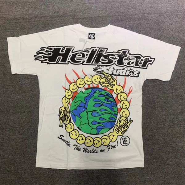 Camisetas masculinas Hellstar Studios Globe Tee Spring e Summer Trend Terra Principada de Alto Algodão de alta qualidade para homens 230818