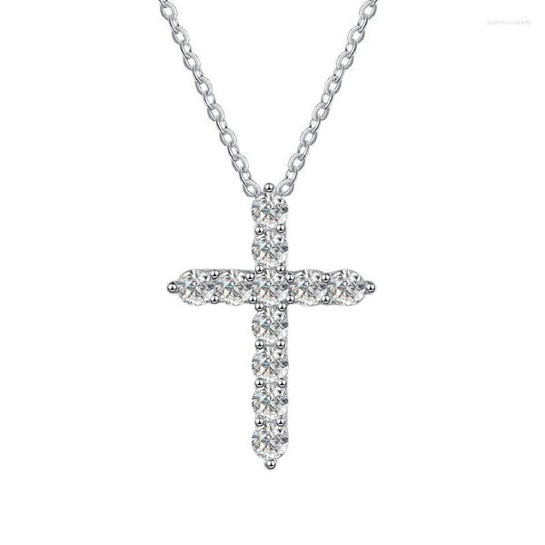 Цепочки HK0036 Lefei Fashion Luxury Classic Diamond Set 0,1CT Moissanite Cross Coungle для женщин Реал 925 Серебряные украшения серебряного серебра
