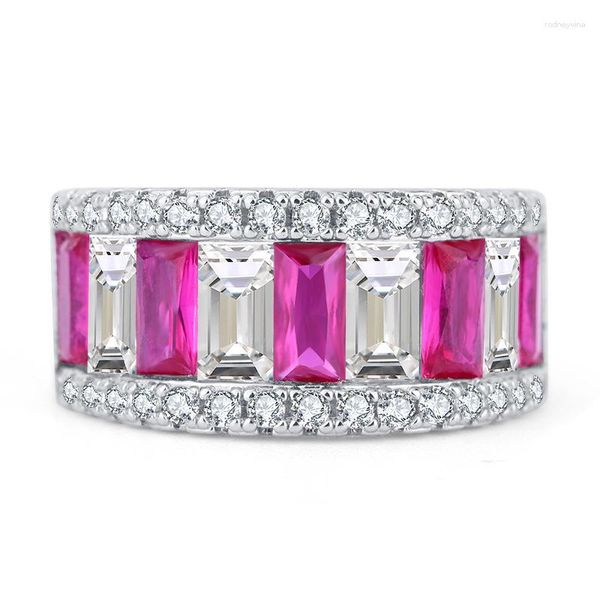 Anelli a grappolo 925 Sterling Silver Sapphire Ruby Cubic Zirconia Anello nuziale ENGINEZIONE GIETTOLI