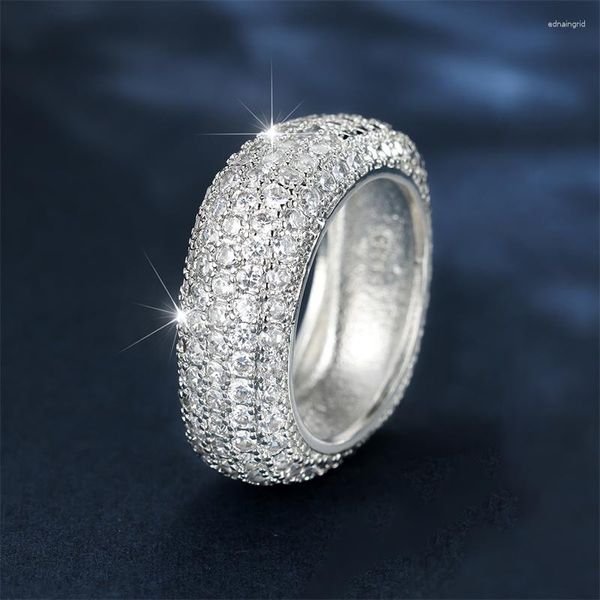 Anéis de casamento Luxurro Full White Zircon Stone Geométrica para mulheres Bandas de punk de cor prata prometem jóias de noiva do anel de noivado