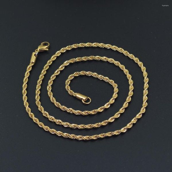 Цепи Золотой цвет скрученной веревочной цепь ожерелья Хип -хоп рэппер 3 мм из нержавеющей стали Кокер минимальный ожерелье для мужчин без затухания