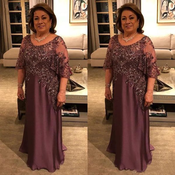 Elegante longo mãe da noiva vestidos puff manga curta plus size contas de renda comprimento total casamento convidado festa vestidos de noite vestido de baile 328