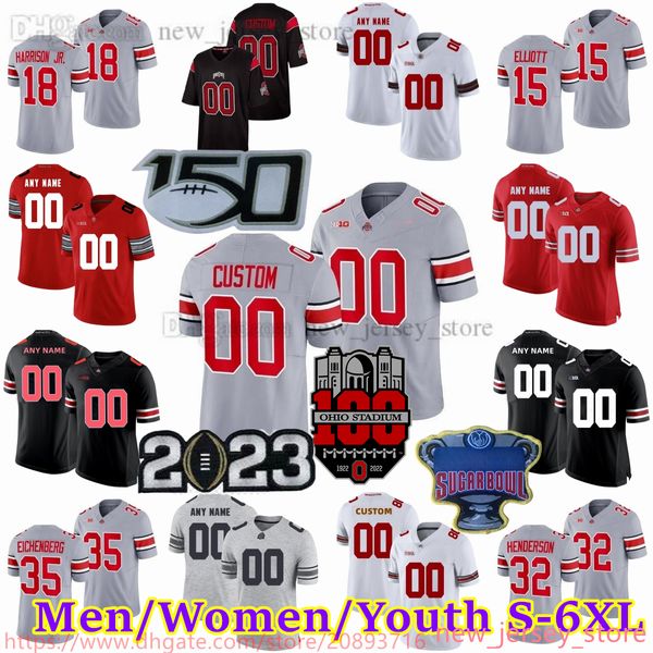 2023 Custom S-6XL NCAA Ohio State Buckeyes Football Jersey 18 Marvin Harrison Jr. 32 Treveyon Henderson 35 Tommy Eichenberg 15 Ezekiel Elliott 44 J.T. Tuimoloau 4 Fleming