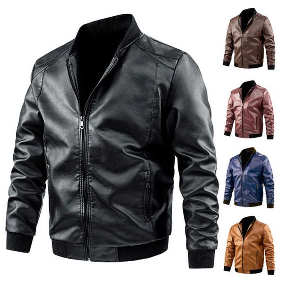 Jackets masculinos Jaqueta de couro PU vintage Men's Casual Casual Motorcycle Coat Casal Color Sólida Jaquetas de Couro Male grande tamanho 6xl 7xl 8xl J230821