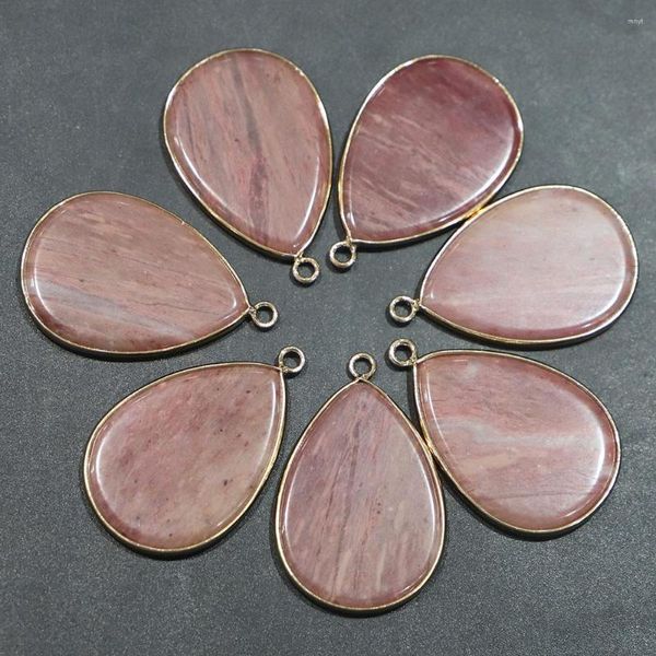 Colares pendentes 6pcs/lote 2023 rhodonita natural Rodonita Pedra plana Colar de gotas de gotas de moda Jóias Diy Brinco de brejo de charme por atacado