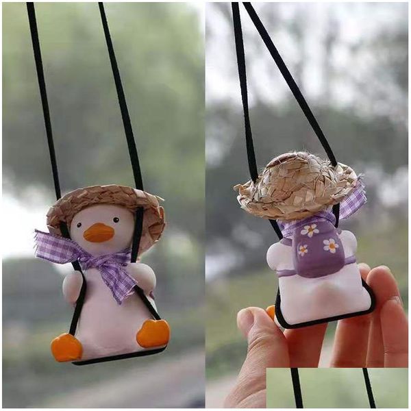 Decorações de interiores Gesso Gypsum Cute Car Swing Swing Duck Pinging Retrovisth Mirror Ornamentos de aniversário Decoração de presente Fragrância Dro dhwmo