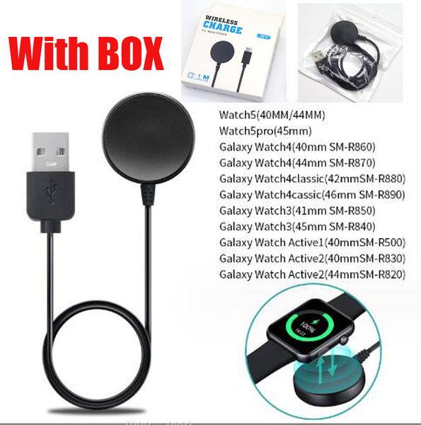 Carregador sem fio para Samsung Galaxy Smart Watch 5 4 3 ativo 2 ativo 1 1m de fio de fio de 3 pés Relógio 5 Pro 4 R860 R870 R880 R890 R840 R850 PD TYEP-C Cabo de carregamento USB-C com caixa