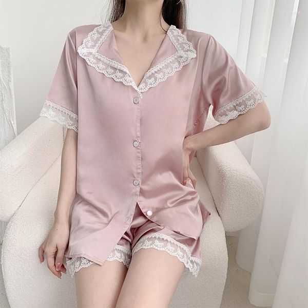 Abbigliamento da donna Sleep Superior Silky Piajamas Summer Ice and Snow Silk Shin Short Shorte Cardigan Lace Sexy Sweet Case Abito